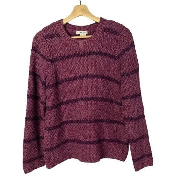 Orvis Raspberry Pink & Purple Stripe Crewneck Knit Sweater M - Picture 1 of 4